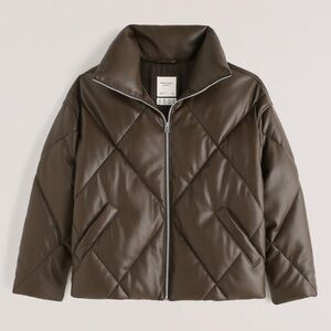 𝅺a&f Oversized Vegan Leather Diamond Puffer (Dark Brown)